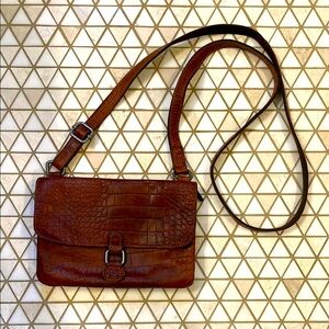 Jack Georges Leather Croco Mini Crossbody Bag Brown